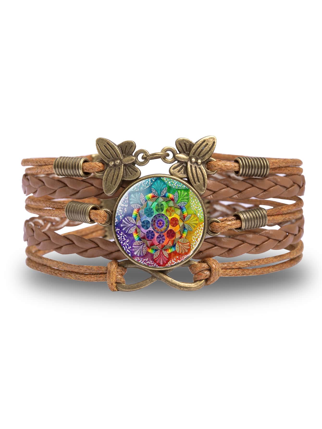 suteyi 1入組向日葵點綴PU皮革手環,陽光為妻子,女兒,媽媽,生日,母親節禮品 - 棕色 - 查看 1