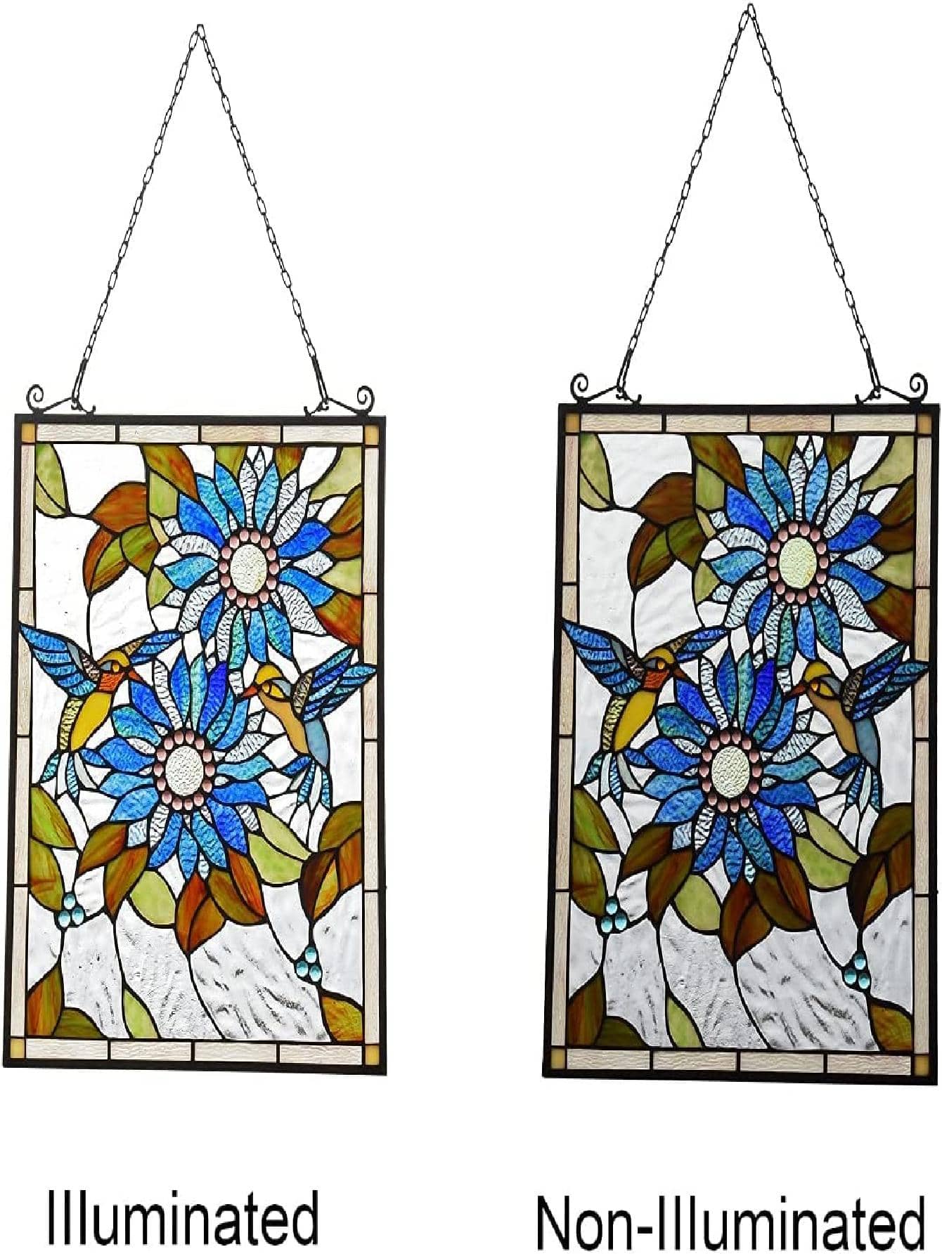 Capulina Stained Glass Panels Window Hangings Sunflower And Birds Traditional Art Handcrafts For