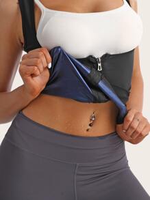 女士运动户外汗背心桑拿服桑拿衬衫塑身衣束腰带健身配件收腹束腰带腰部束腰带春季收腹塑身衣 - 藍色 - 查看 4