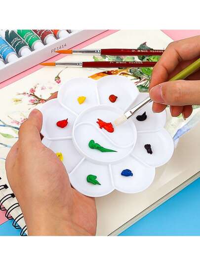 10pcs Artistic Watercolor Palette For Chinese Painting, Gouache, Water Powder Color, Children Painting Tray For Toddlers To Draw