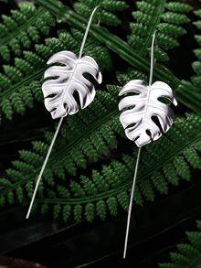 1pair Silver Drop Earrings Monstera Leaves Dangle Earring Unique Jewelry For Mother's Day Gift For Women For Girls - Silver - View 3