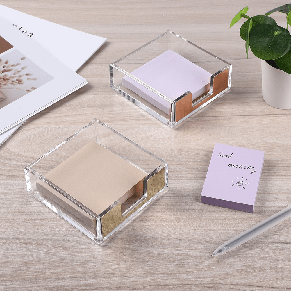 2Pcs Clear Acrylic Notepad Holder Sets, Square Note Holder for 3" x 3" Sticky Note Desk