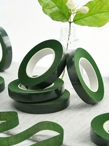 2入組花卉圖案綠色膠帶和紙,自黏式莖織帶插花