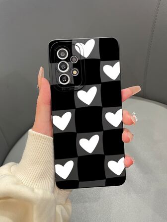 愛心和格子圖案手機外殼