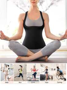 运动户外汗水背心桑拿汗水服女士桑拿衬衫塑身衣束腰训练器紧身胸衣健身房配件 - 藍色 - 查看 7