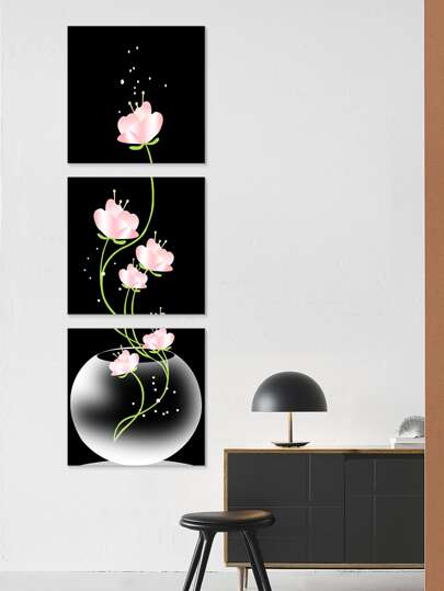 3入組/套化學纖維繪畫,現代花朵圖案家庭裝飾牆壁藝術繪畫