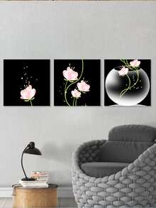 3入組/套化學纖維繪畫,現代花朵圖案家庭裝飾牆壁藝術繪畫 - 彩色 - 查看 2