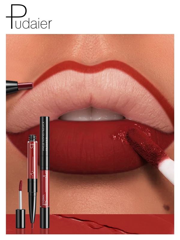 Pudaier ضعف انتهى قلم تحديد شفاه & ملمع شفاه , قطعة واحدة متين محافظ للرطوبة ليس من السهل خلع المكياج مكياج الشفاه منتج