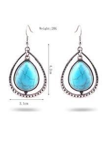 2入組歐美風格綠松石耳環,掛滿波希米亞風格的流蘇,幾何圖案,金屬合金,復古潮流風格耳飾 - 綠松石色 - 查看 2