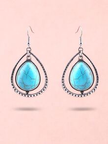 2入組歐美風格綠松石耳環,掛滿波希米亞風格的流蘇,幾何圖案,金屬合金,復古潮流風格耳飾 - 綠松石色 - 查看 5