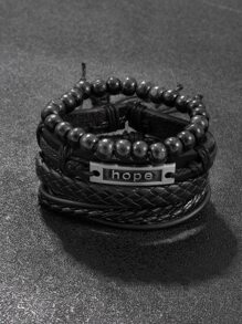 4PCS Men's Alphabet Woven PU Leather Suit