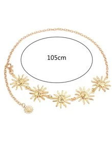 1pc European And American Exaggerated Design Sun-shaped Carved Alloy Smiling Face Chain Belt With Adjustable Length - Gold - View 2