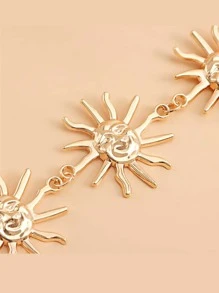 1pc European And American Exaggerated Design Sun-shaped Carved Alloy Smiling Face Chain Belt With Adjustable Length - Gold - View 3