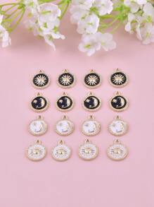 16入組時尚的太陽和月亮金屬吊墜,適用於diy耳環項鍊首飾製作