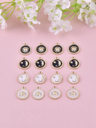 16入組時尚的太陽和月亮金屬吊墜,適用於diy耳環項鍊首飾製作