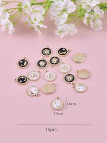 16入組時尚的太陽和月亮金屬吊墜,適用於diy耳環項鍊首飾製作