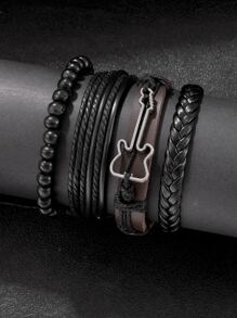 4PCS Men's Guitar Braided PU Leather Suit