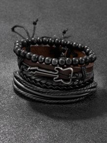 4PCS Men's Guitar Braided PU Leather Suit