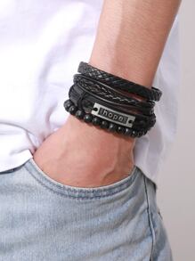 4PCS Men's Alphabet Woven PU Leather Suit