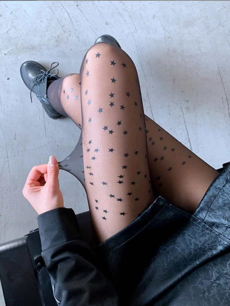 Solid 15D Star Pattern Tights | SHEIN USA
