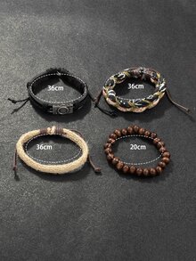 4PCS men's braided PU leather suit - Multicolor - View 4