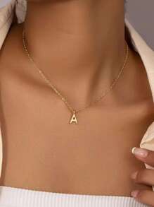 1pc Simple 26 English alphabet Pendant Necklace Graduation Season Gift - Yellow Gold - View 1