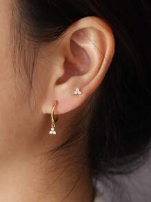 A pair of s925 silver ins style minimalist Cubic Zirconia floral stack earrings - View 2