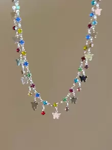 1pc Summer Fashionable Multicolor Butterfly & Chain Necklace - Multicolor - View 5