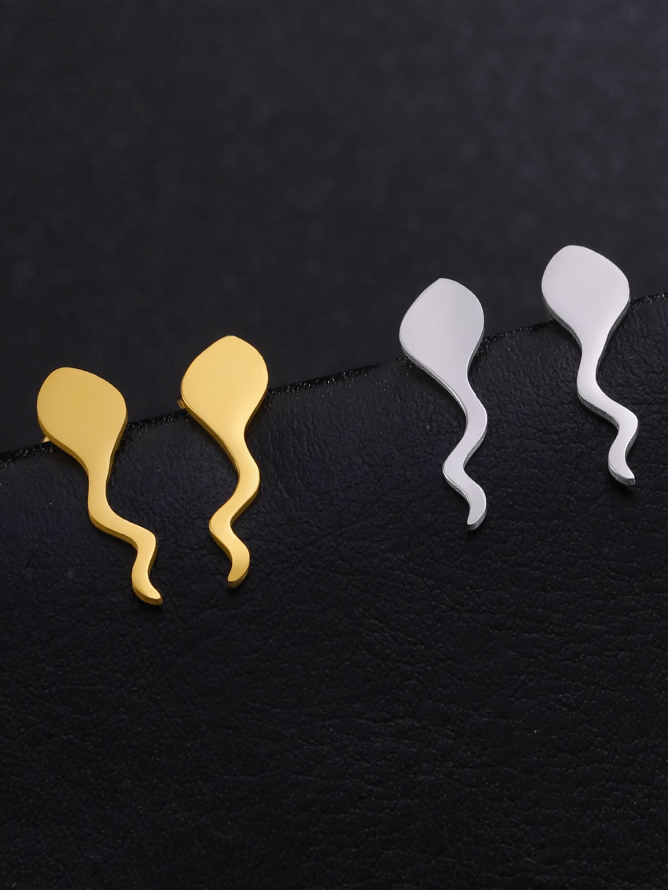 1pair Women's Stainless Steel Mini Cute Tadpole Stud Earrings, Minimalist Animal Ear Jewelry Gift For Girls - Silver - View 1