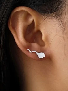 1pair Women's Stainless Steel Mini Cute Tadpole Stud Earrings, Minimalist Animal Ear Jewelry Gift For Girls - Silver - View 2