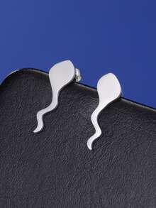 1pair Women's Stainless Steel Mini Cute Tadpole Stud Earrings, Minimalist Animal Ear Jewelry Gift For Girls - Silver - View 3