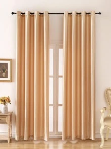 1入組緞面條紋質感紋理百搭薄舒服織物UV抵抗金色窗戶窗簾 - 金色 - 查看 1