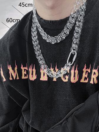 流行嘻哈風格海灘月亮透明粗鏈條亞克力和不銹鋼登山扣扣攀登工裝項鍊適合男士