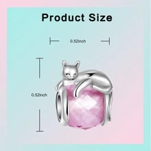 銀鍍貓形粉色圓形魅力吊墜球,適用於手鐲diy女性珠寶 - 銀色 - 查看 5