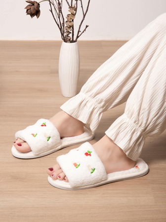 女士兔毛系带凉拖鞋，秋冬编织拖鞋，室内家居拖鞋，露趾凉鞋