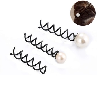 3入組人造珍珠螺旋髮夾髮髻製作器髮夾造型工具用於頭飾和固定髮髻