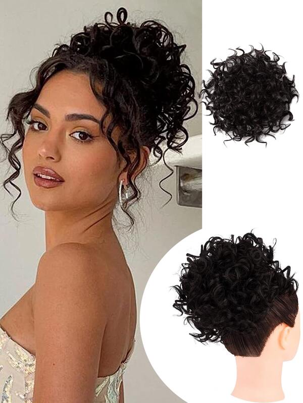 10 Inch Short Puffs Hair Curly Buns Hairpieces With 4 Stable Combs