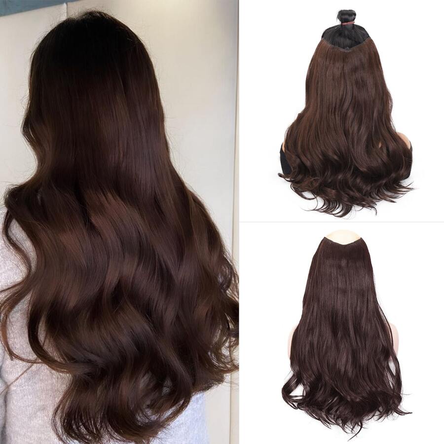 夾片中等小波浪合成纖維接髮 - Dark Brown - 查看 1