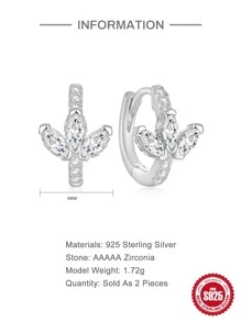 1 Bộ Ba Cánh Sen Đính Đá Cubic Zirconia S925 Bạc Đôi Khuyên Tai Vòng Nữ Tinh Tế Mỹ Bông Tai - Bạc - Xem 2