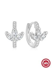 1 Bộ Ba Cánh Sen Đính Đá Cubic Zirconia S925 Bạc Đôi Khuyên Tai Vòng Nữ Tinh Tế Mỹ Bông Tai - Bạc - Xem 4