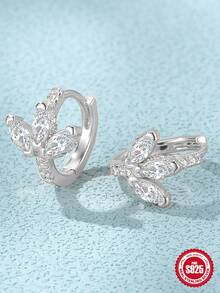 1 Bộ Ba Cánh Sen Đính Đá Cubic Zirconia S925 Bạc Đôi Khuyên Tai Vòng Nữ Tinh Tế Mỹ Bông Tai - Bạc - Xem 3