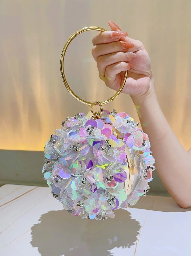 Borsa A Tracolla Donna In Raso Rosa Con Perle – Serata, Matrimonio, Festa - 3
