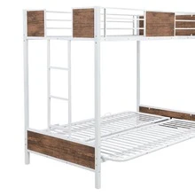 Bunk bed with metal bunk bed frame with guardrail and ladder (white) - trắng - Xem 7