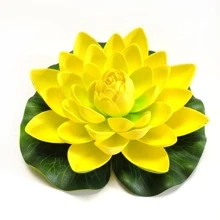 18厘米漂浮人造莲花假植物DIY睡莲仿真荷花家居花园庭院池塘鱼缸装饰摆件微景观 - 黃色 - 查看 2