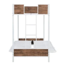 Bunk bed with metal bunk bed frame with guardrail and ladder (white) - trắng - Xem 5