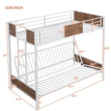 Bunk bed with metal bunk bed frame with guardrail and ladder (white) - trắng - Xem 4