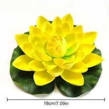 18厘米漂浮人造莲花假植物DIY睡莲仿真荷花家居花园庭院池塘鱼缸装饰摆件微景观 - 黃色 - 查看 5