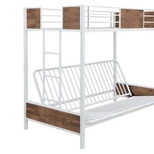 Bunk bed with metal bunk bed frame with guardrail and ladder (white) - trắng - Xem 8