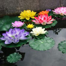 18厘米漂浮人造莲花假植物DIY睡莲仿真荷花家居花园庭院池塘鱼缸装饰摆件微景观 - 黃色 - 查看 3