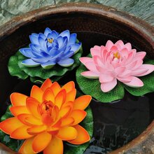 Cây hoa sen nhân tạo nổi 18cm DIY Mô phỏng hoa súng Hoa sen Trang trí sân vườn nhà ao hồ Bể cá Cảnh quan vi mô - Màu xanh lam - Xem 3